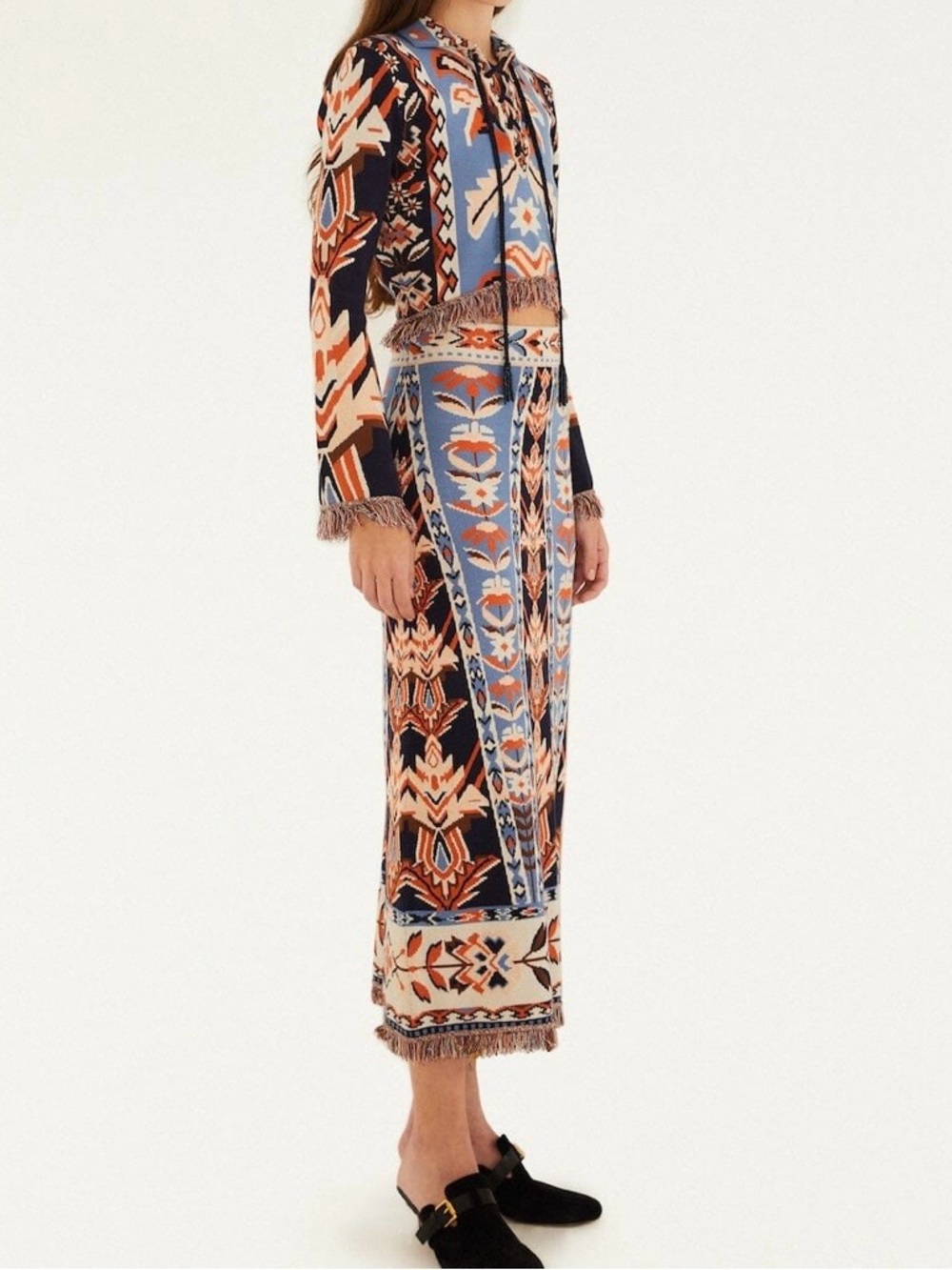 NWT FARM Rio Multicolor Tapestry Fringes Knit Midi Skirt size small reg $180 - Picture 6 of 10